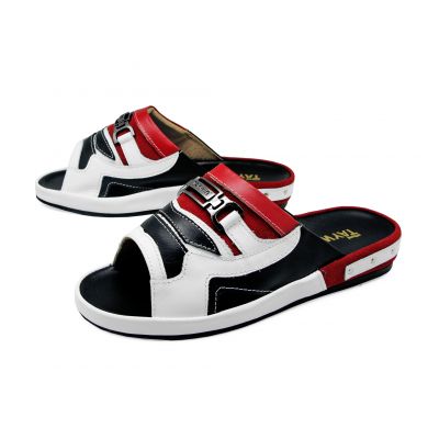 Men Sandals SKF-25 White-Black Nappa-Red Suede-Red Nappa